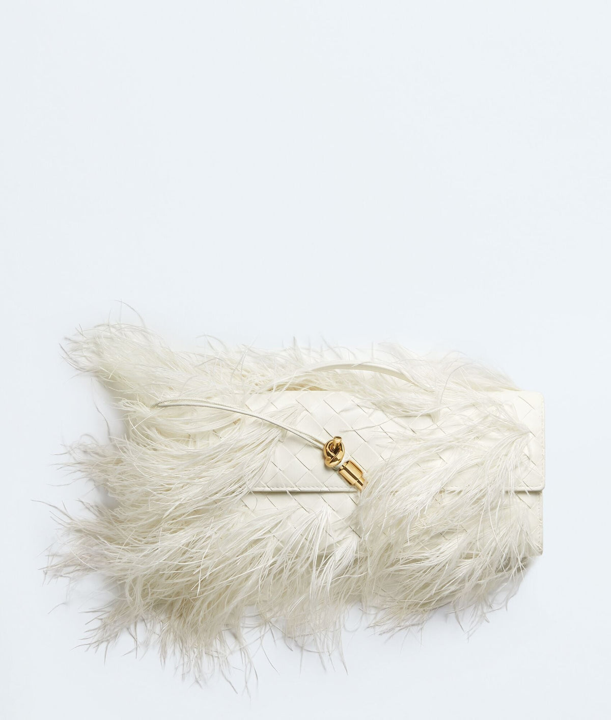 Louzir Women's Alabaster Feather Trim Woven Clutch Bag