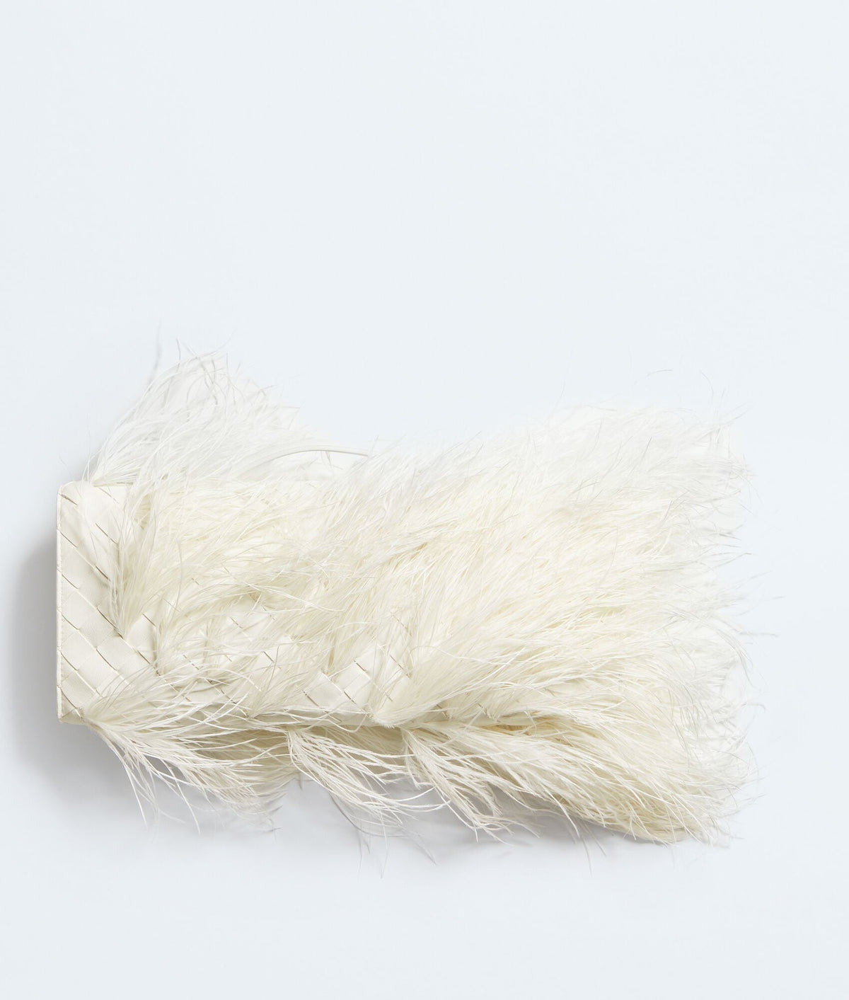 Louzir Women's Alabaster Feather Trim Woven Clutch Bag