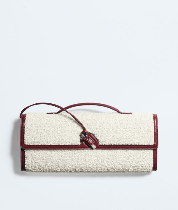 Louzir Women's White Curly Raffia Leather Trim Clutch Bag